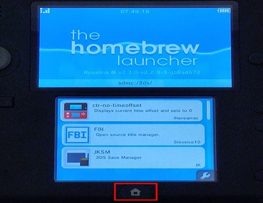 12.Homebrew Launcher画面でHOMEボタンを押す