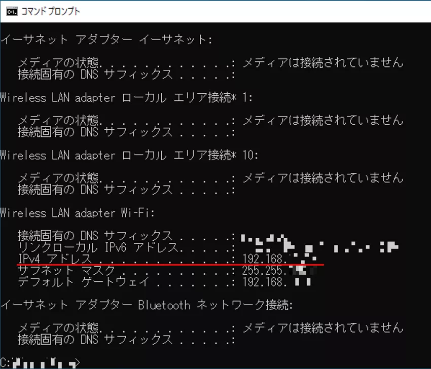 IPアドレスを確認