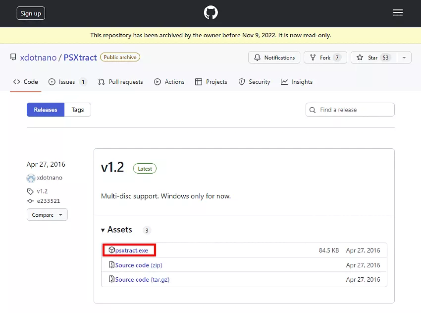 psxtract.exeをダウンロード